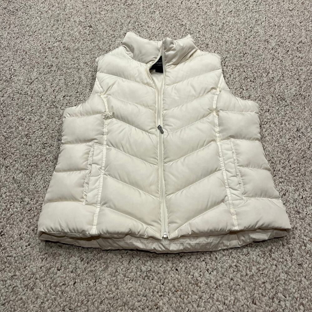 Lands End Down Puffer Vest M Petite Outdoor Classic Preppy Ivory Cream Casual